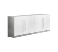 CLARK - Buffet 4 Portes Moderne Laqué Blanc et Marbre Poignées en Métal