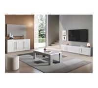 Ensemble Salon Blanc et Marbre Meuble TV + Buffet + Table Basse - CLARK -