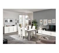 CLARK - Ensemble Salon Séjour Blanc et Marbre Meuble TV + Buffet + Table 190cm