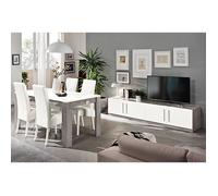 Ensemble Salon Séjour Blanc et Marbre Meuble TV + Table 160cm - CLARK - ALTOBUY Blanc G