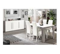 CLARK - Ensemble Séjour Blanc et Marbre Table 190cm + Buffet 3 Portes
