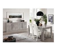 CLARK - Ensemble Séjour Effet Marbre Table 160cm + Buffet 3 Portes
