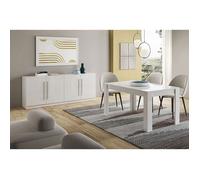 CLARK - Ensemble Séjour Laqué Blanc Table 190cm + Buffet 4 Portes