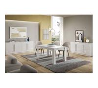CLARK - Ensemble Séjour Laqué Blanc Table 190cm + Buffets 3 et 4 Portes