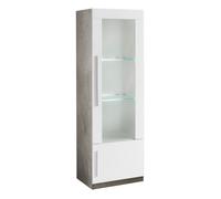 Vitrine Droite Laquée Blanc et Marbre Poignées Métal avec Leds - CLARK - ALTOBUY Blanc G