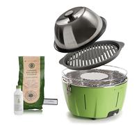 Classe Italy | Barbecue au charbon de bois portable avec couvercle et grille en fonte, batterie rechargeable, charbon et gel pour allumage. PRO Vert avocat