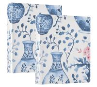 Classeur à 3 anneaux de 3,8 cm, motif vase chinoiserie bleu, classeur à anneaux en D avec porte-bloc, grand classeur à 3 classeurs pour l'école, l'université, le bureau, taille unique ex2