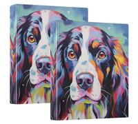 Classeur à 3 anneaux imprimé chien coloré avec porte-bloc Couverture rigide en PVC