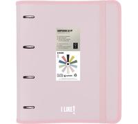 Classeur à 4 anneaux, format A4, rose, avec des feuilles et des intercalaires à motifs