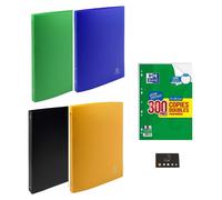 Classeur à anneaux A4, format maxi, 4 anneaux, 20 mm, lot de 2 + 300 feuilles Seyès
