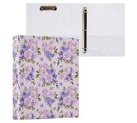 Classeur à anneaux D, format A4, avec motif de fleurs violettes et 200 feuilles de papier