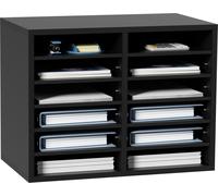 VEVOR Organisateur de Bureau en Bois 52x30,5x41 cm Trieur de Documents à 12 Compartiments Corbeille à Courrier Panneau Aggloméré Étagère Amovible Classeur pour Rangement Fichiers Magazines École Noir