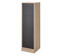 SIMMOB Classeur à Rideau 8 Tablettes 1 Kit Dossiers Serrure L 41,4 H 140,4 P 44 cm - Chêne + Rideau Noir