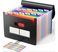 Classeur à soufflet extensible 12/24/36 poches, organisateur mensuel portable pour factures/reçus fiscaux, sac à documents format A4 avec étiquettes vierges et colorées, convient pour l'école, fournit
