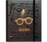 Classeur A4 4 Anneaux Ronds Métalliques avec Élastique et 100 Feuilles A4 Harry Potter Noir / Or Noir G