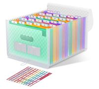 Classeur A4 à 26 compartiments, classeur accordéon multicolore, grand classeur de rangement, classeur A4 portable pour le bureau ou l'école – Vert