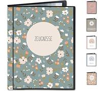 Classeur A4 à pochettes transparantes, classeur à certificats haut de gamme, 20 pièces, bleu océan, motif prairie fleurie, pour l'école primaire