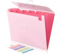 Classeur A4 avec 7 compartiments et élastique, organiseur de documents pour le bureau et l'école (rose)