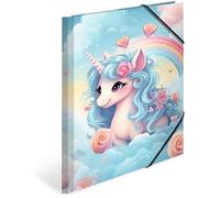 HERMA Classeur A4 Happy Licorne, chemise à élastique en carton avec motif de maternelle, élastique, rabat intérieur et impression intérieure pour garçons, filles et enfants