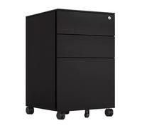 Classeur Armoire à tiroirs mobile sous le bureau, côté 3 tiroirs | Tirez le classeur en métal avec la serrure, coffre en fer blanc/noir for le bureau à domicile(Noir,39x50x60cm)