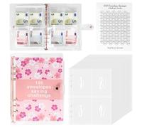 Classeur de 100 Enveloppes pour Budget Format Euro, A5 Méthode D'enveloppes pour Espèces Kit De Démarrage pour le Remplissage D'argent Planificateur Budgétaire Classeur D'épargne (Rose)