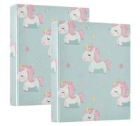 Classeur d'école 1 et 1/2 pouces dessin animé licornes mignon vert | Lot de 1/2 classeurs à 3 anneaux avec couverture de poche