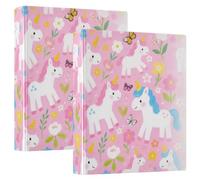 Classeur d'école de 3,8 cm avec licornes blanches mignonnes | Lot de 1/2 classeurs à trois anneaux avec poches, couverture rigide