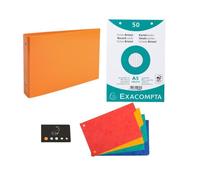 Classeur - EXACOMPTA - Pack 1 classeur + 100 fiches A5 - Orange - Quadrillées - Avec intercalaires