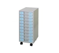 Classeur métallique clen 10 plateaux en plastique de 5,5 cm de hauteur avec roulettes gris clair 680 x 303 x 371 mm