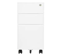 Classeur Mobile en Acier Blanc 3 Tiroirs avec Serrure 30 x 45 x 59 cm | Acier durable, glissières fluides, barres suspendues amovibles, design compact sous bureau, rangement sécurisé