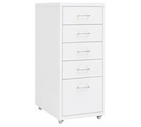 Classeur mobile - Meuble de rangement de bureau en métal blanc 28x41x69 cm - 5 tiroirs