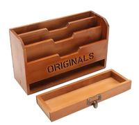 Classeur mural en bois - Organiseur de documents mural | Classeur de bureau en bois de 29,5 x 11 x 18 cm avec 3 compartiments en maille et tiroir, support pour rangement de lettres pour