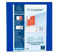 Classeur PP personnalisable Kreacover - 4 anneaux en D 60mm - A4 maxi - Bleu