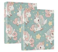 Classeur scolaire Licornes rêveuses 3,8 cm | Lot de 1/2 classeurs assortis à 3 anneaux avec pochettes à couverture rigide