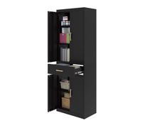Classeur YITAHOME avec serrure, 3 étagères réglables, tiroir, 180 cm (H) x 60 cm (L) x 34 cm (P), noir