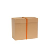 Boîte en carton marron, 3 compartiments A4, aimants, élastiques orange - Hübsch, Elo - 33x16.3x25.3 cm