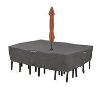 Classic Accessories Ravenna Housse rectangulaire ou ovale résistante à l'eau de 274,3 cm pour table et chaise de patio avec trou pour parapluie, nappe d'extérieur, 274,3 x 208,3 x 58,3 cm (L x l x H),