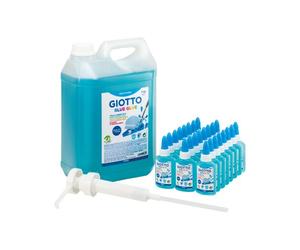 Classpack colle bleue giotto sans solvant lavable usage papier et carton 24 flacons 37ml 1 bidon 5kg et 1 pompe