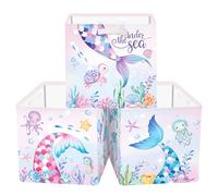 Clastyle Lot de 3 Boite Rangement Tissu Enfant Queue Sirène Cube de Rangement Pliable Filles Panier Kallax pour Salle de Bain,Algue Colorée,30x30x30 cm