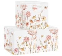 Clastyle Lot de 3 Boite Rangement Tissu Femmes Fleur Cube de Rangement Pliable Filles Panier Kallax pour Salle de Bain,Papillon,30x30x30 cm