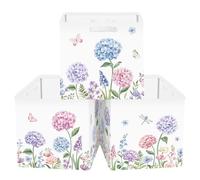 Clastyle Lot de 3 Boite Rangement Tissu Fleurs Sauvages Cube de Rangement Pliable Femmes Panier Kallax pour Salle de Bain,Hortensia Violet,30x30x30 cm