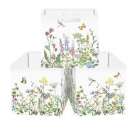 Clastyle Lot de 3 Boite Rangement Tissu Fleurs Sauvages Cube de Rangement Pliable Femmes Panier Kallax pour Salle de Bain,Verte,30x30x30 cm