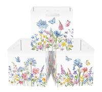 Clastyle Lot de 3 Boite Rangement Tissu Fleurs Sauvages Cube de Rangement Pliable Femmes Panier Kallax pour Salle de Bain,Fleurs Bleues,30x30x30 cm