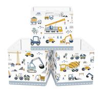 Clastyle Lot de 3 Boite Rangement Tissu Voiture Cube de Rangement Pliable Garçons Panier Kallax pour Salle de Bain, Véhicule de Chantier, 30x30x30 cm