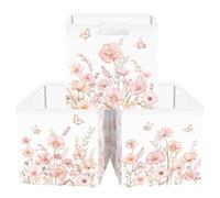 Clastyle Lot de 3 Fleurs Cube de Rangement Kallax Storage Box Cube | Boite Rangement Tissu Avec Poignées, Pliable Panier Kallax pour Salle de Bain, Capacité maximale de 25 kg, 30x30x30 cm