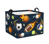 Clastyle Panier Rangement Ballon de Sport Panier à Linge Étoile Boite de Rangement Parent pour Organiser Jouet Vêtements, Feu Rugby, 40x30x30 cm