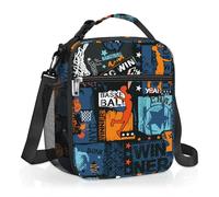 Clastyle Sac Isotherme Repas Enfant Noir Rue Basket-ball, Petit Sac Lunch Box Portable mit Porte-Bouteille, Sac Dejeuner Garçons pour L'école mit Bandouliere