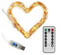 Clauss Clauss10002 Mini guirlande lumineuse LED avec port USB et télécommande, différentes fonctions, 100 LED blanc chaud, 10 m, fil de cuivre, pour l'intérieur, 5 V