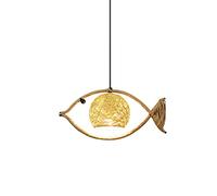 CLAYHU Lampe suspendue en osier côtier Lampe à suspension pastorale créative Éclairage suspendu en bambou rétro en forme de poisson d'Asie du Sud-Est Lampe suspendue en rotin japonais Luminaires de lu