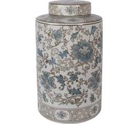 Clayre & Eef Vase avec couvercle Ø 18x30 cm Blanc Bleu Céramique